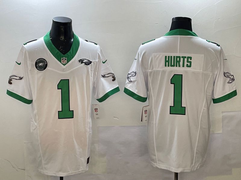 Men Philadelphia Eagles #1 Hurts White Retro three generations 2025 Nike Vapor Limited NFL Jersey style 5